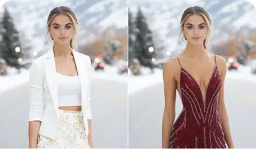 Change clothes into evening gown with AI